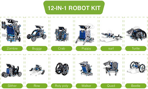 12 Different Robots in 1 Toy for Kids Ages 8-10 Plus. Complete 190 Piece DIY Kit. Projects from Easy to Advanced. Solar Powered, Clear Instructions, Promotes STEM