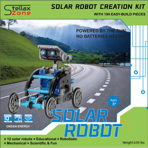 12 Different Robots in 1 Toy for Kids Ages 8-10 Plus. Complete 190 Piece DIY Kit. Projects from Easy to Advanced. Solar Powered, Clear Instructions, Promotes STEM