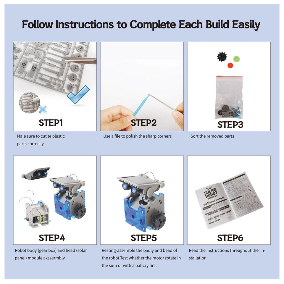 12 Different Robots in 1 Toy for Kids Ages 8-10 Plus. Complete 190 Piece DIY Kit. Projects from Easy to Advanced. Solar Powered, Clear Instructions, Promotes STEM